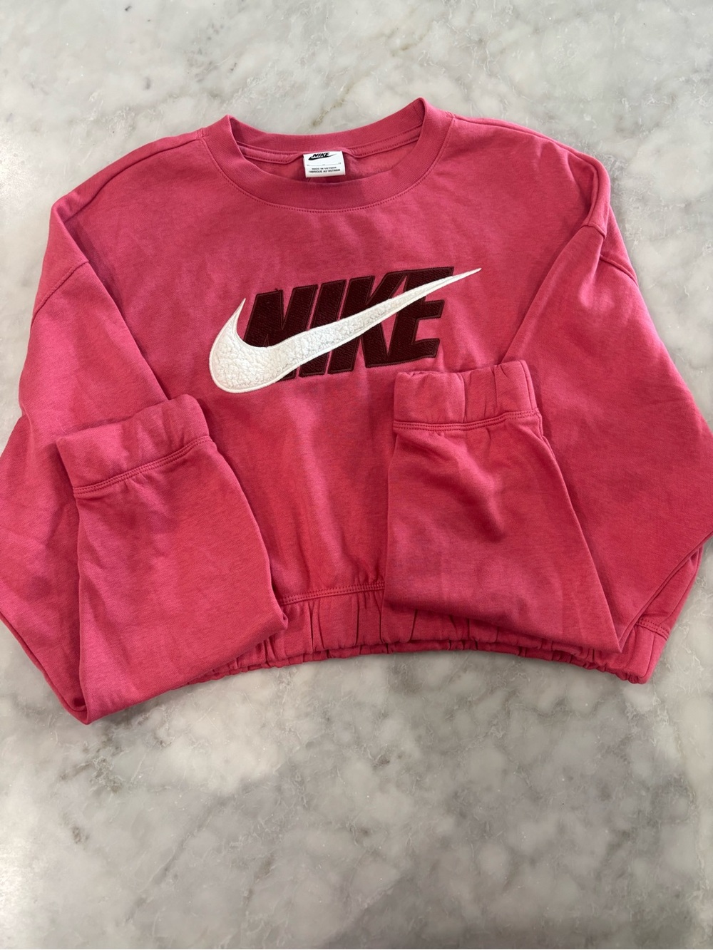 Nike Raspberry Pink Cropped Crewneck Sweatshirt with White Swoosh